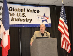 Iowa Governor Terry Branstad delivers the "State of Agriculture" during the 2015 World Pork Expo.