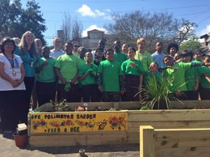 Benjamin Franklin Elementary students with new pollinator patch