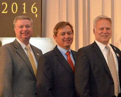 LtoR: ASTA officers Jerry Flint, DuPont Pioneer; Tracy Tally, Justin Seeds; Mark Herrmann, AgReliant Genetics