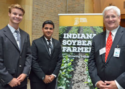 L-R Purdue students Andrew Cameron and Harshit Kapoor with Ed Ebert, Indiana Soybean Alliance